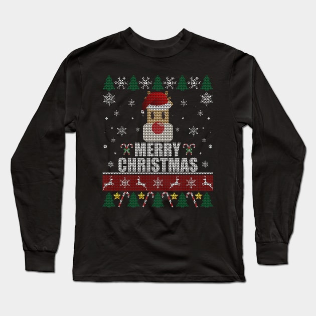 Chrismas Reindeer Face Long Sleeve T-Shirt by Sleazoid